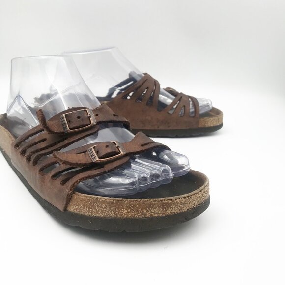 Birkenstock Shoes - BIRKENSTOCK Granada Brown Leather Strap Flip Flop Sandals Womens 7.5 Boho Summer